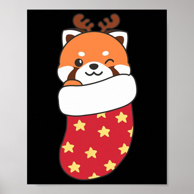 Cute Red Pandas In Christmas Stockings For Christm Poster (Front)