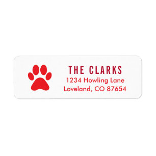 Cute Red Paw Print Dog Christmas Return Address Return Address Label