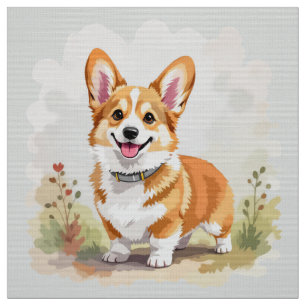 Cute Red Pembroke Welsh Corgi Dog Fabric