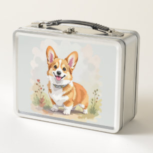 Cute Red Pembroke Welsh Corgi Dog Metal Lunch Box