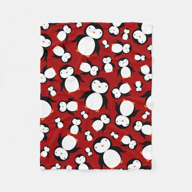 Cute red penguin pattern fleece blanket (Front)