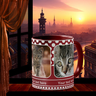 Cute Red Personalised Cat Photo Mug