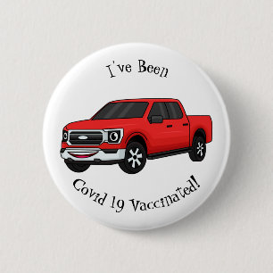 Cute red pickup truck cartoon illustration 6 cm round badge
