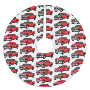 Cute red pickup truck cartoon illustration brushed polyester tree skirt