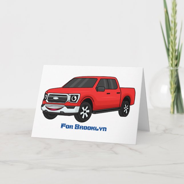 Cute red pickup truck cartoon illustration  card (Front)