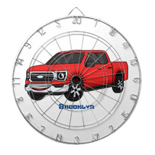 Cute red pickup truck cartoon illustration dartboard