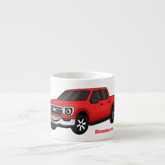 Cute red pickup truck cartoon illustration espresso cup (Front)