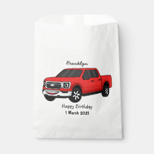 Cute red pickup truck cartoon illustration favour bag