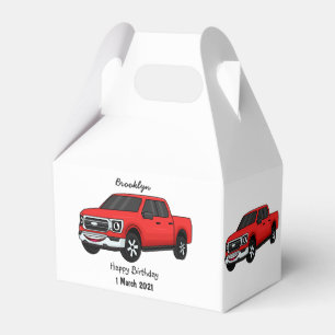 Cute red pickup truck cartoon illustration favour box