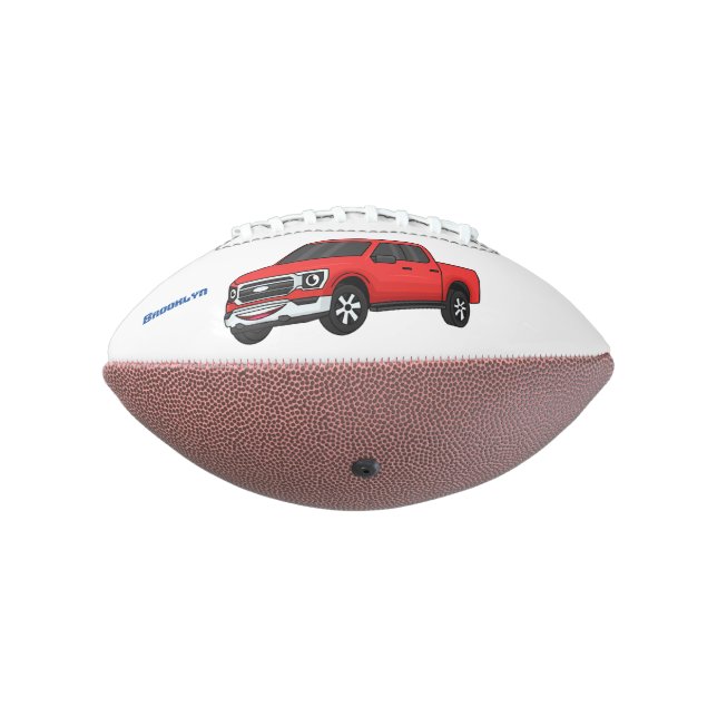 Cute red pickup truck cartoon illustration football (Rotated 270)