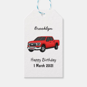 Cute red pickup truck cartoon illustration gift tags