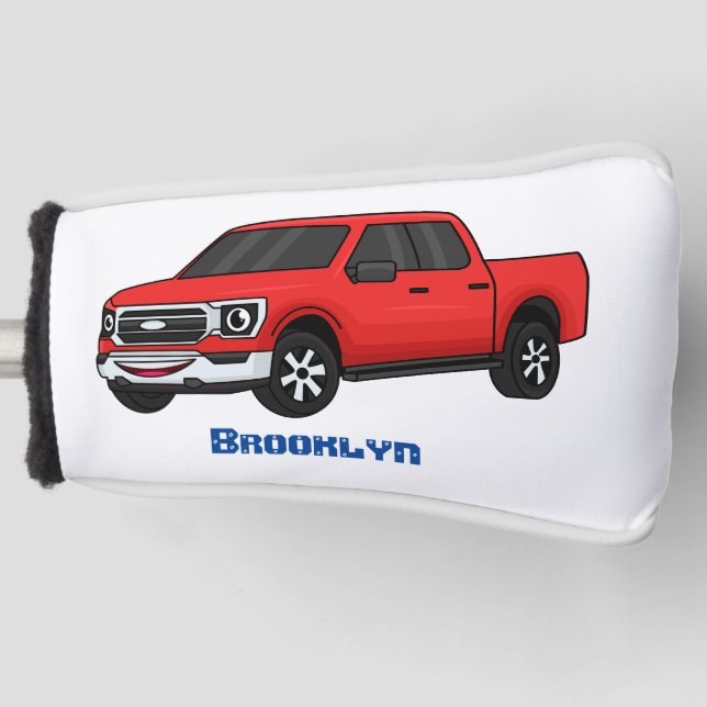 Cute red pickup truck cartoon illustration  golf head cover (Front)