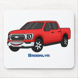 Cute red pickup truck cartoon illustration mouse pad