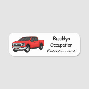 Cute red pickup truck cartoon illustration name tag