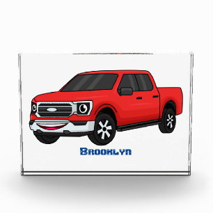 Cute red pickup truck cartoon illustration photo block