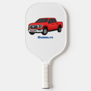 Cute red pickup truck cartoon illustration pickleball paddle