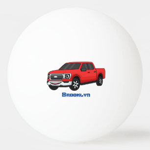 Cute red pickup truck cartoon illustration ping pong ball