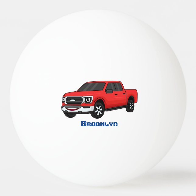 Cute red pickup truck cartoon illustration ping pong ball (Front)