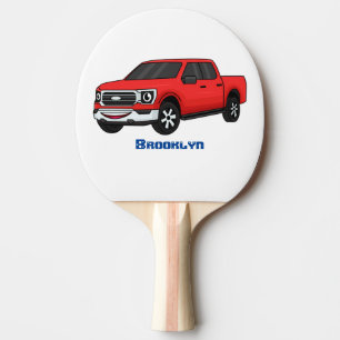 Cute red pickup truck cartoon illustration ping pong paddle