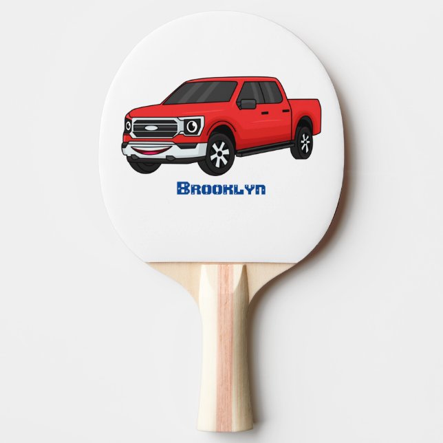 Cute red pickup truck cartoon illustration ping pong paddle (Front)