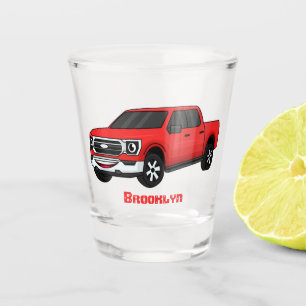 Cute red pickup truck cartoon illustration shot glass