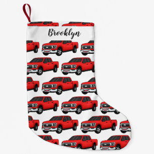 Cute red pickup truck cartoon illustration small christmas stocking
