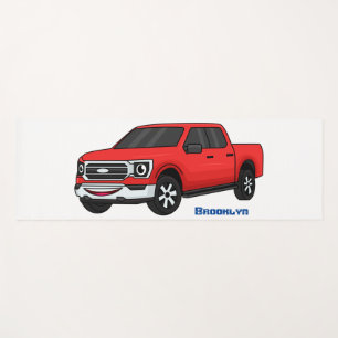 Cute red pickup truck cartoon illustration yoga mat