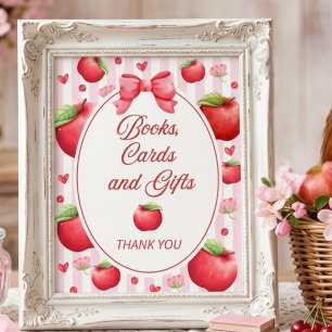 Cute Red Pink Apple Coquette Flower Baby Shower Poster