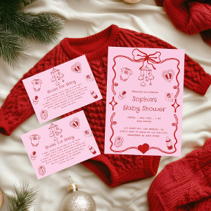 Cute Red & Pink Baby Shower for Girls or Boys Invitation