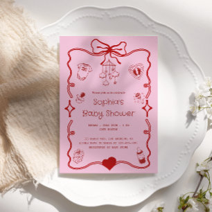 Cute Red & Pink Baby Shower for Girls or Boys  Invitation