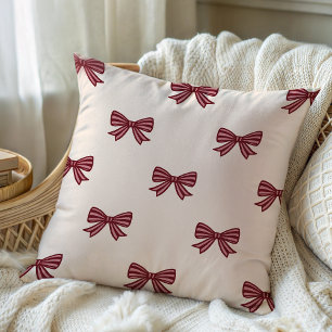 Cute Red Pink Bows Pattern Christmas Throw Pillow