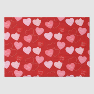 Cute Red Pink Candy Messages Valentines Day Tissue Paper