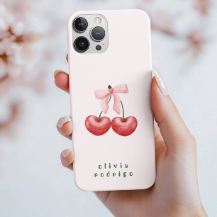 Cute Red & Pink Cherry Heart Bow iPhone 16 Pro Case