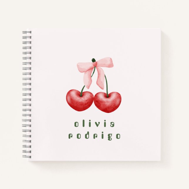 Cute Red  & Pink Cherry Heart Bow  Notebook (Front)