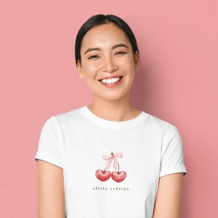 Cute Red & Pink Cherry Heart Bow T-Shirt