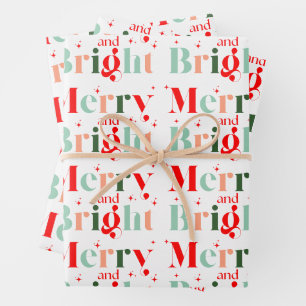 Cute Red Pink Custom Christmas Merry and Bright Wrapping Paper Sheet