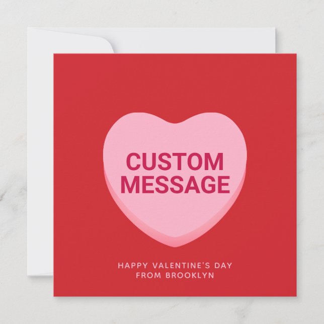 Cute red pink custom conversation heart card (Front)