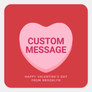 Cute red pink custom message conversation heart square sticker
