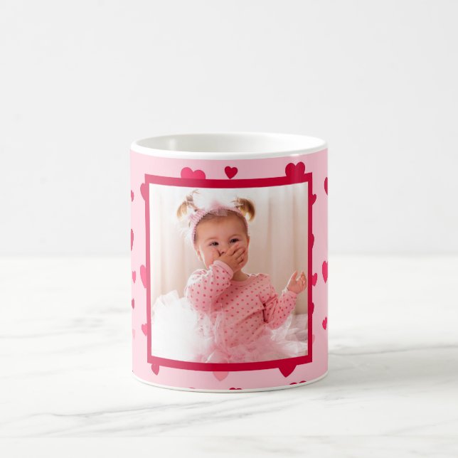 Cute Red Pink Family Photo Valentines Coffee Mug (Center)