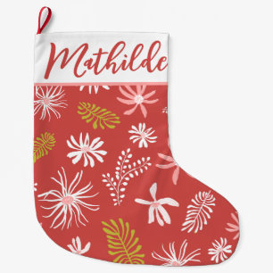 Cute Red & pink floral calligraphy script Large Christmas Stocking