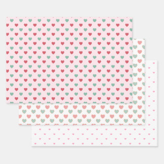 Cute Red Pink & Green Hearts Wrapping Paper Sheet