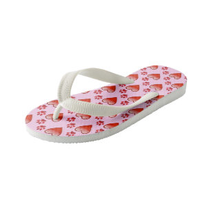 Cute Red & Pink Hearts and Paw Prints Animal Love Kid's Thongs
