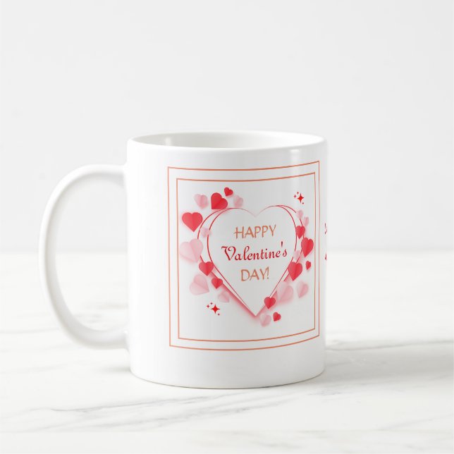 Cute Red Pink Hearts Happy Valentine's Day  Gift  Coffee Mug (Left)