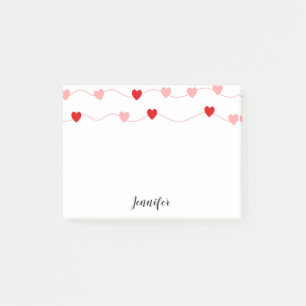 Cute Red Pink Hearts On String Personalized Post-it Notes