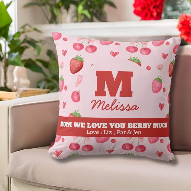 Cute Red Pink Love You Berry Much Mother's Day Cushion (Creator Uploaded)
