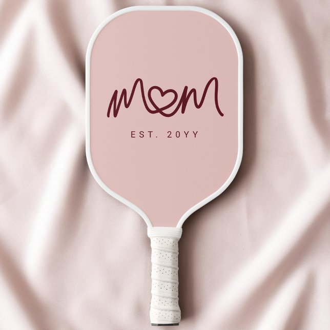 Cute Red Pink Simple Heart Script Mum Established Pickleball Paddle (Cute Red Pink Simple Heart Script Mom Established Pickleball Paddle)