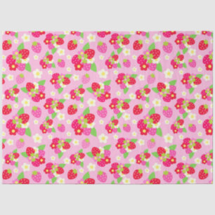 Cute Red & Pink Strawberries & Flowers on Pink Tissue Paper