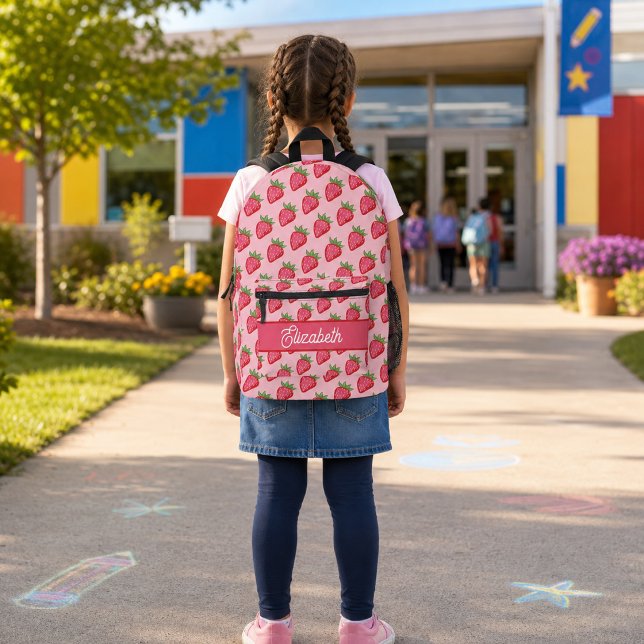 Cute Red Pink Strawberry Personalised Printed Backpack (Cute Red Pink Strawberry Personalized Printed Backpack)