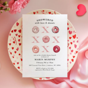 Cute Red Pink Valentine Doughnut Bridal Shower Invitation