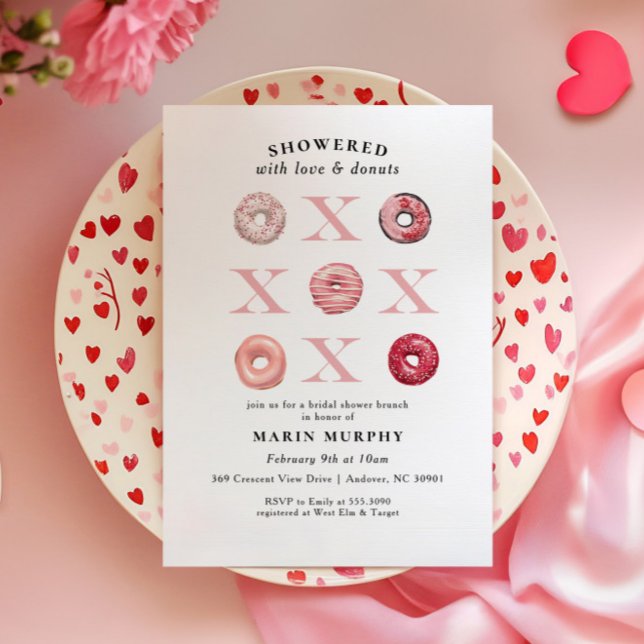 Cute Red Pink Valentine Doughnut Bridal Shower Invitation (Creator Uploaded)